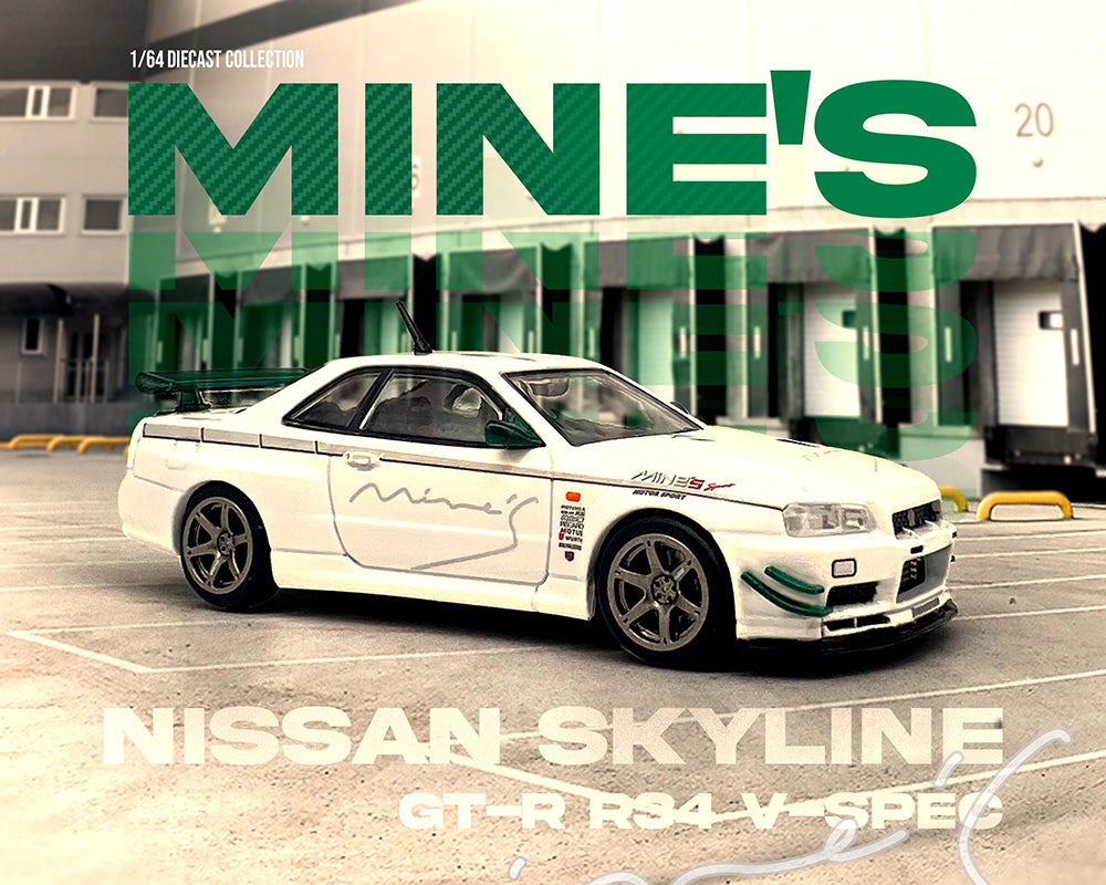 Mine's BNR34 SKYLINE GT-R 1999 ホワイト 1/64 MC 1:64 White Skyline GTR R34 V-SPEC-II MK5 Mines Model