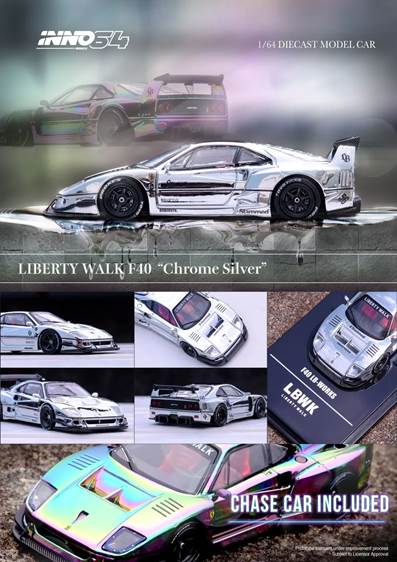 Diecast 164 | Inno64 Ferrari F40 Liberty Walk Chrome Silver