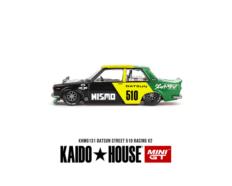 Kaido House x Mini GT 1:64 Datsun Street 510 Racing V2 – Black Yellow driver side door