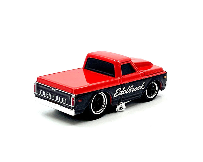 Muscle Machines 1:64 1972 Chevrolet C-10 Pick Up Edelbrock Limited Edition – Red with Black – Mijo Exclusives truck bed and rear bumper