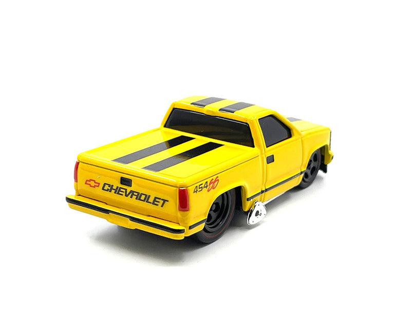 Muscle Machines 1:64 1993 Chevrolet 454 SS Pickup Truck Limited Edition – Yellow with Black Stripes truck bed and rear bumper – Mijo Exclusives