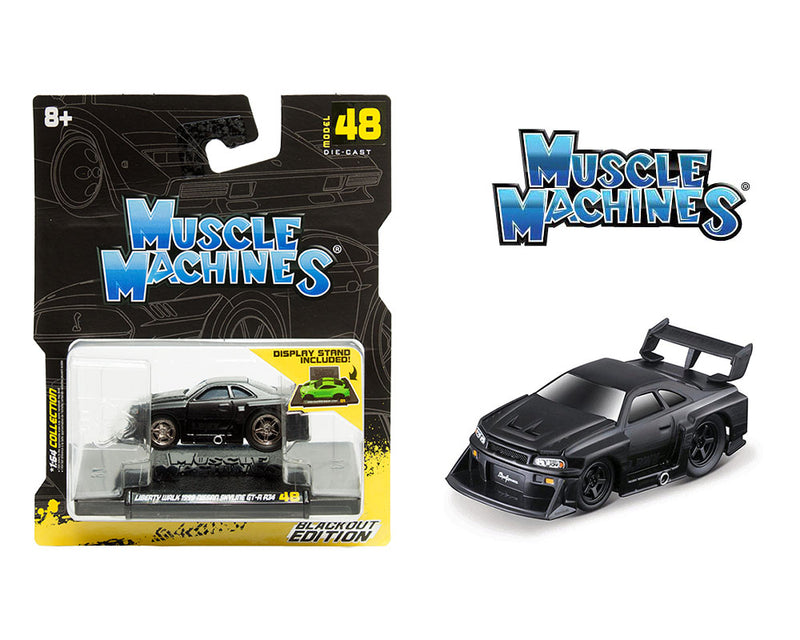 Muscle Machines 1:64 Liberty Walk 1999 Nissan Skyline GT-R R34 – Blackout Edition – Series 8