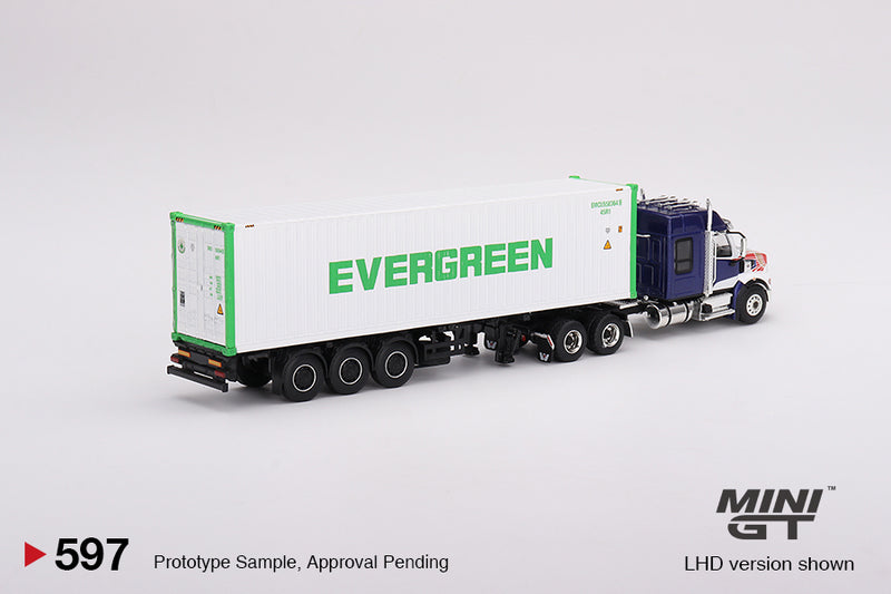 Mini GT 1:64 Western Star 49X with 40′ Reefer Container EVERGREEN Limited Edition – White trailer and wheels