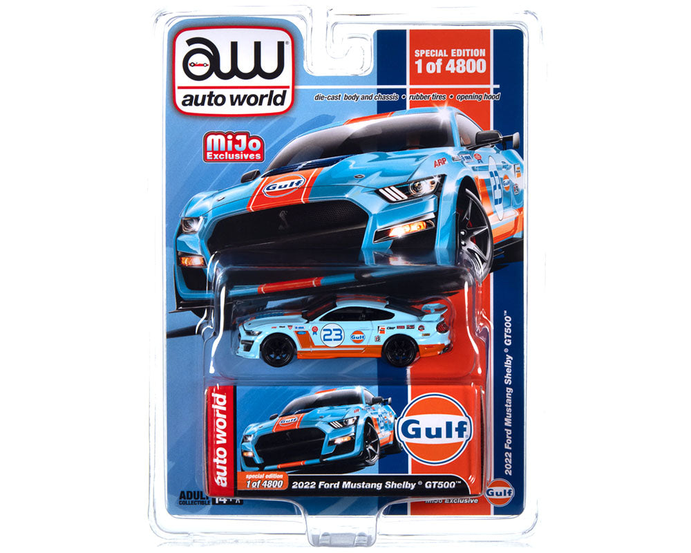 Diecast 164  Auto World 2022 Ford Mustang Shelby GT500 Gulf