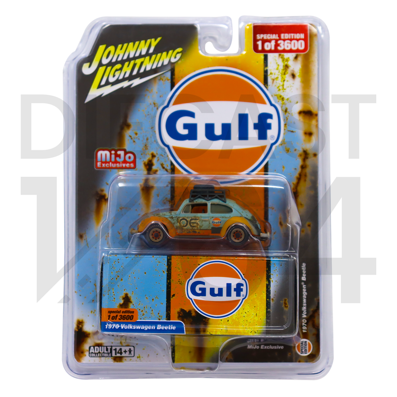 Johnny Lightning 1:64 1970 Volkswagen Beetle Gulf Weathered w/ Rack – Blue – Mijo Exclusives Limited 3,600 Pieces