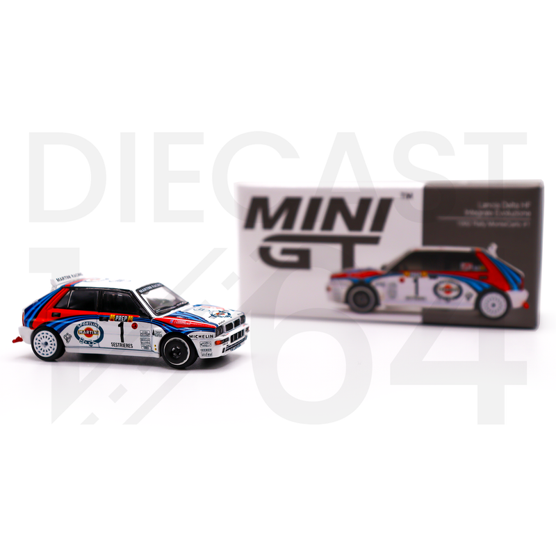 Mini GT 1:64 Lancia Delta HF Integrale Evoluzione 1992 Rally MonteCarlo Martini Racing 4 Cars Set Limited Edition 5000 Set - car 1