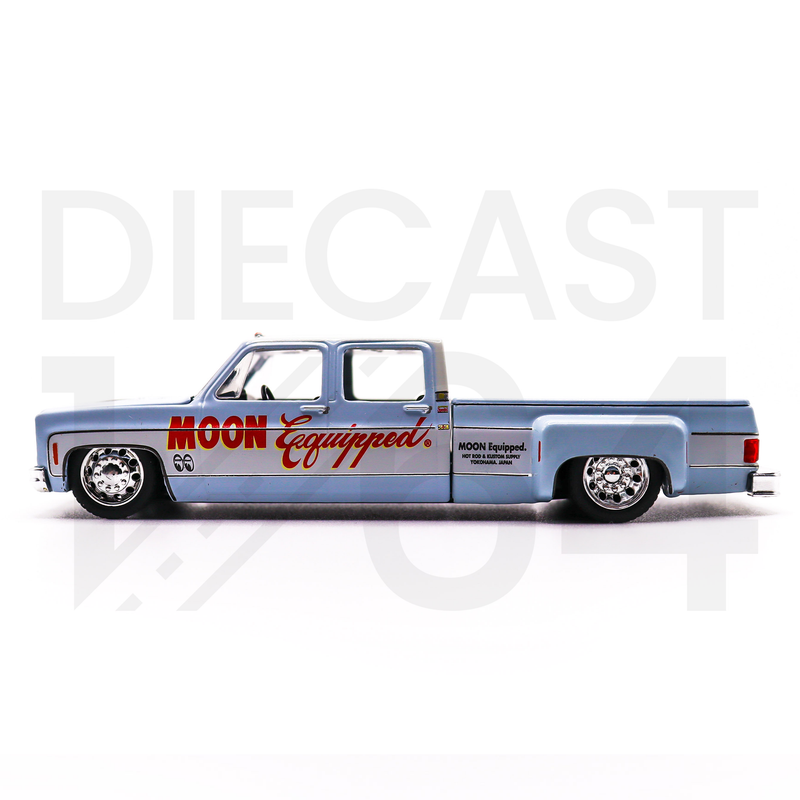 M2 Machines 1:64 1973 Chevrolet Cheyenne Super 30 Mooneyes Equipped – Light Blue driver side door – Mijo Exclusives Limited Edition
