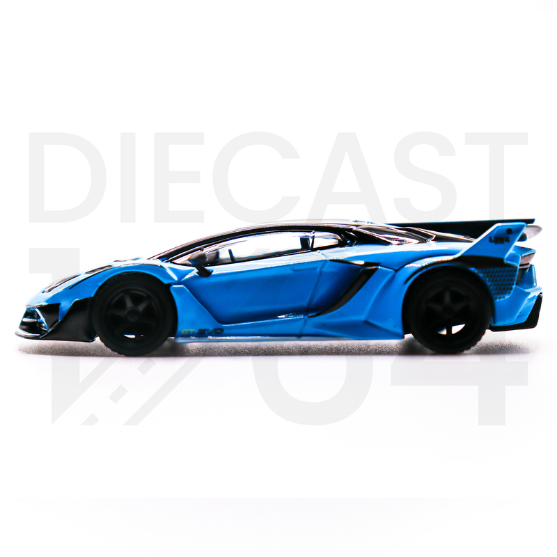 Mini GT 1:64 Lamborghini LB-Silhouette WORKS Aventador GT EVO – Baby Blue – Mijo Exclusive USA driver side door and wheels