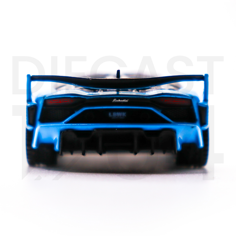 Mini GT 1:64 Lamborghini LB-Silhouette WORKS Aventador GT EVO – Baby Blue – Mijo Exclusive USA rear bumper and spoiler