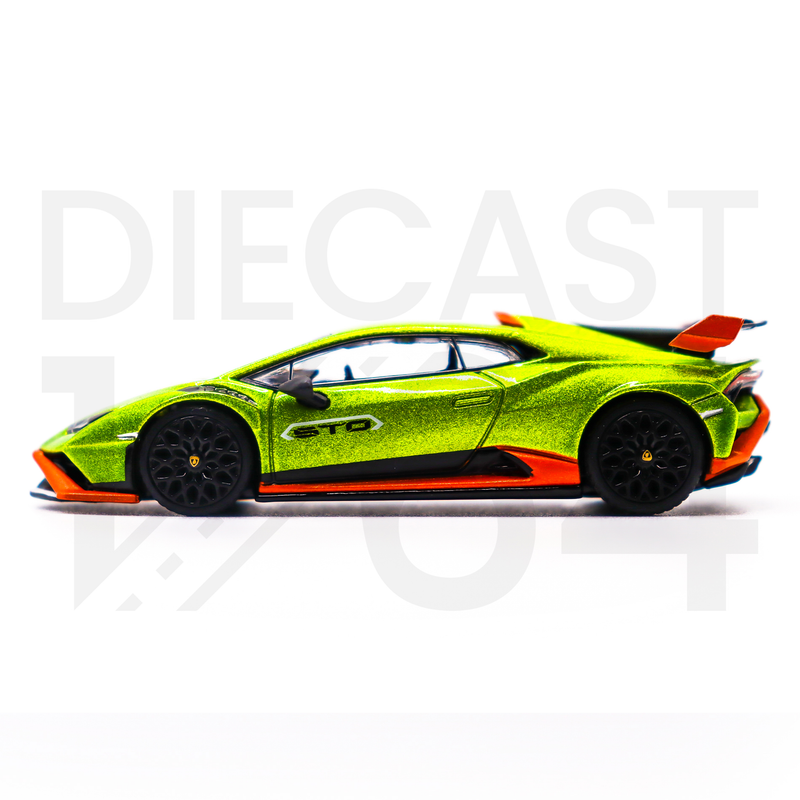 Mini GT 1:64 Lamborghini Huracán STO – Verde Citrea – Mijo Exclusives driver side door and wheels