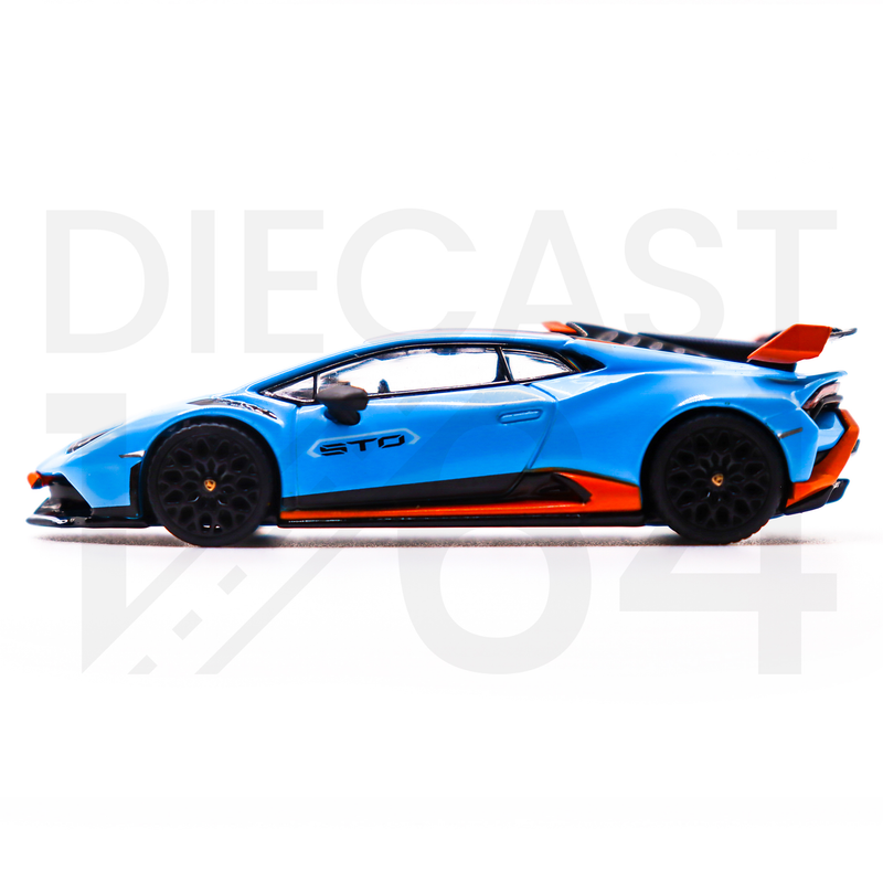 Mini GT 1:64 Lamborghini Huracán STO Blu Laufey – Mijo Exclusive – Sky Blue driver side door and wheels