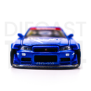 Kaido House x Mini GT 1:64 Nissan Skyline GT-R (R34) Kaido Works V3 – Blue – Limited Edition front bumper and headlights