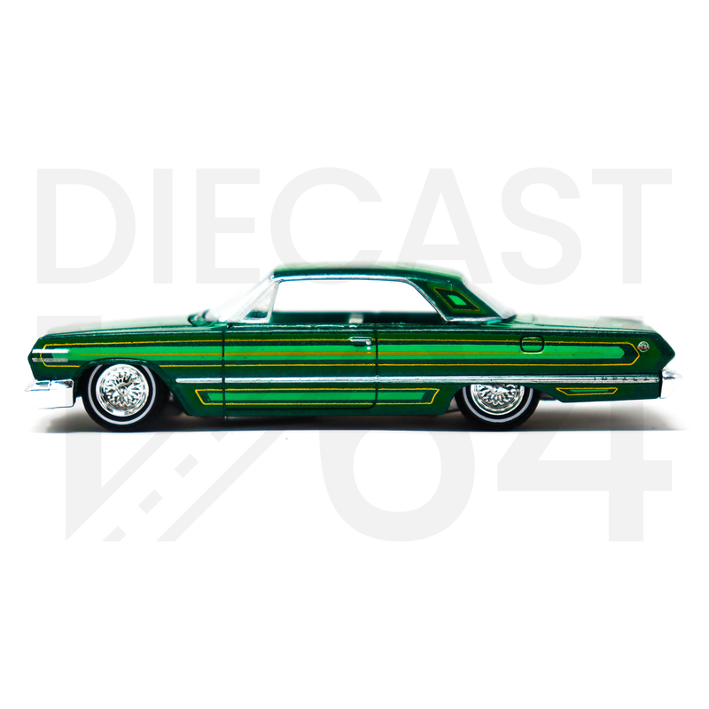 Greenlight 1:64 1963 Chevrolet Impala SS Lowriders Limited 3,600 Pcs- Metallic Green - MiJo Exclusives driver side door closed