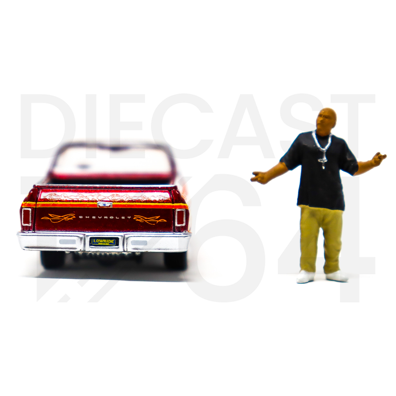 Johnny Lightning 1:64 Lowriders 1965 Chevrolet El Camino with American Diorama Figure Limited 3,600 Pieces – Mijo Exclusives rear chrome bumper and tail gate