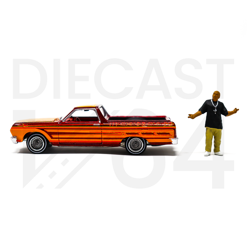 Johnny Lightning 1:64 Lowriders 1965 Chevrolet El Camino with American Diorama Figure Limited 3,600 Pieces – Mijo Exclusives driver side chrome wheels