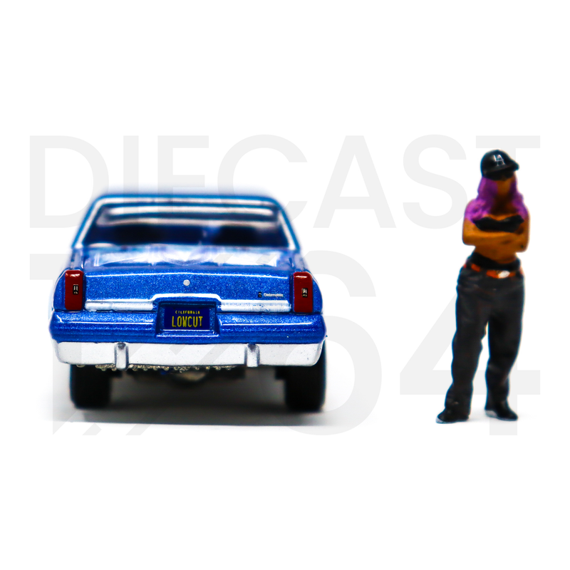 Johnny Lightning 1:64 Lowriders 1984 Oldsmobile Cutlass with American Diorama Figure Limited 3,600 Pieces – Mijo Exclusives rear bumper and license plate