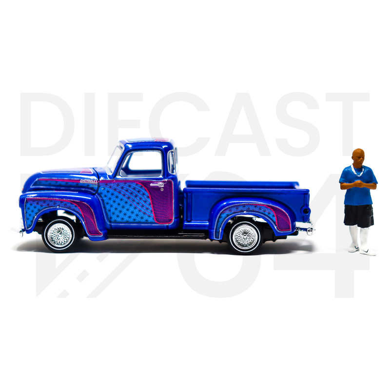 Johnny Lightning 1:64 Lowriders 1950 Chevrolet Pickup with American Diorama Figure Limited 3,600 Pieces - Mijo Exclusives driver side with chrome handle