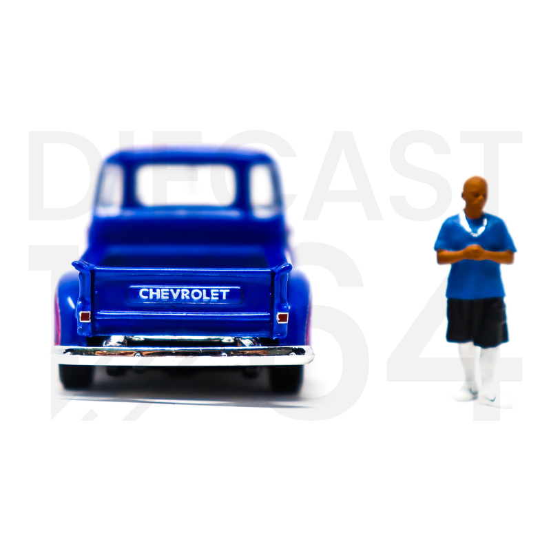 Johnny Lightning 1:64 Lowriders 1950 Chevrolet Pickup with American Diorama Figure Limited 3,600 Pieces - Mijo Exclusives rear chrome bumper and tail gate