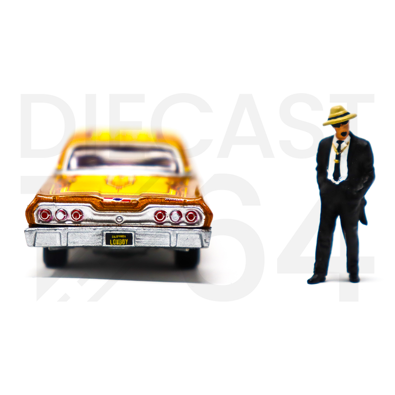 Johnny Lightning 1:64 Lowriders 1963 Chevrolet Impala with American Diorama Figure Limited 3,600 Pieces - Mijo Exclusives rear chrome bumper with tail lights