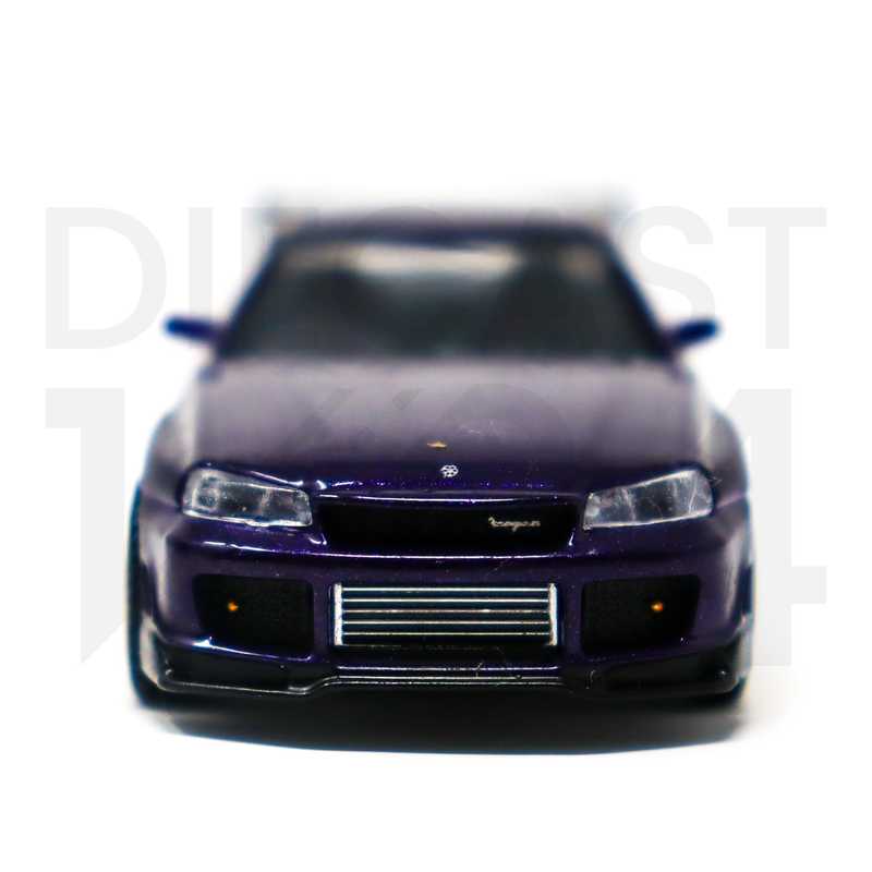 Mini GT 1:64 Nissan Skyline GT-R (R34) Tommykaira R-z – Midnight Purple- Mijo Exclusives front bumper and intercooler