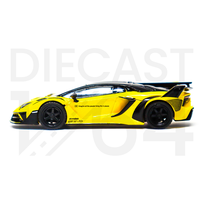 Mini GT 1:64 Lamborghini LB-Silhouette WORKS Aventador GT EVO – Yellow- MiJo Exclusives driver side wheels and door