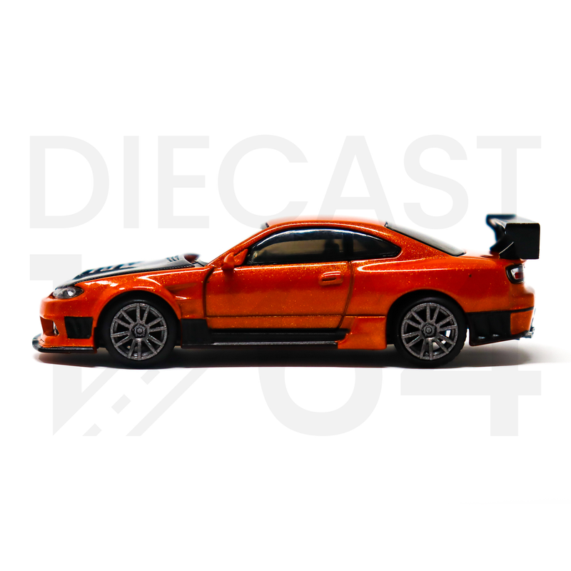 Mini GT 1:64 Nissan Silvia S15 D-MAX – Metallic Orange – RHD – MiJo Exclusives driver side door 