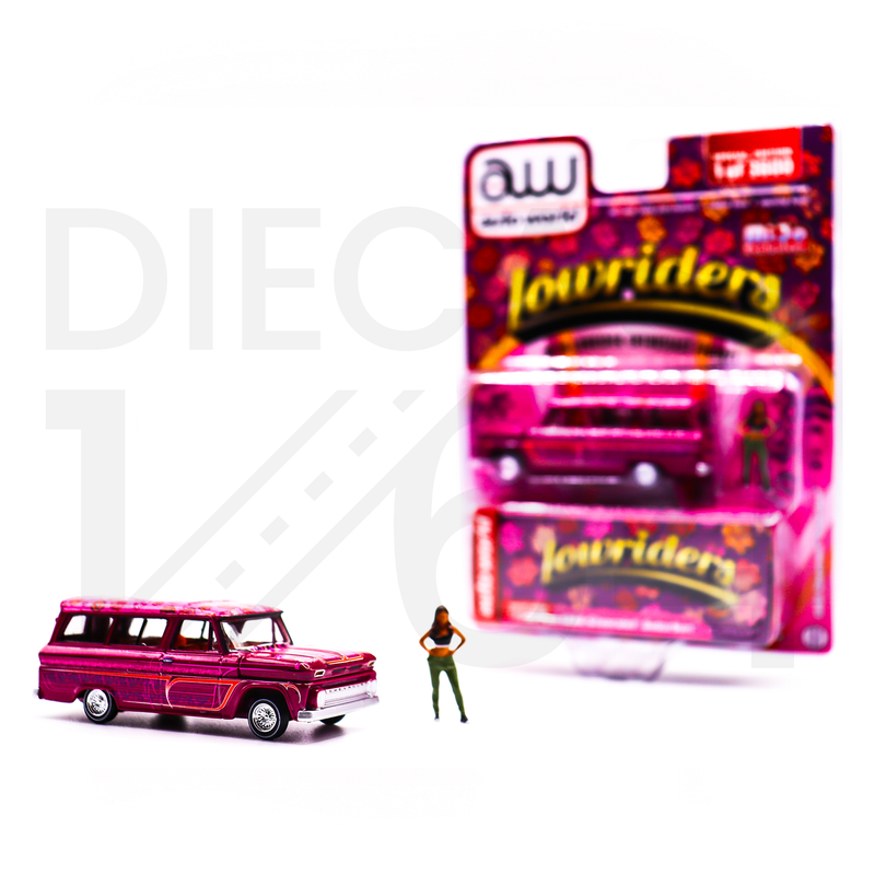 Auto World x American Diorama 1:64 1957 Chevrolet Suburban Lowrider With Figure Limited 3,600 Pieces – Pink – Mijo Exclusives CP8021