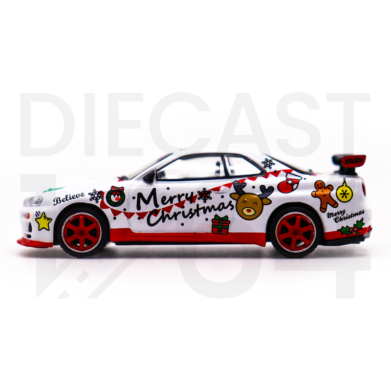 Mini GT Nissan Skyline GT-R (R34) Top Secret 2022 - Christmas Edition MGT00387 driver side door and red wheels