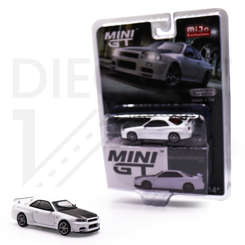 Mini GT 1:64 Nissan Skyline GT-R (R34) V-Spec II N1 (White) – MiJo Exclusives USA