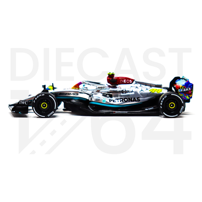 Tarmac Works 1:64 Mercedes-AMG F1 W13 E Performance Miami Grand Prix 2022 Lewis Hamilton- MiJo Exclusives driver side wheels and tires