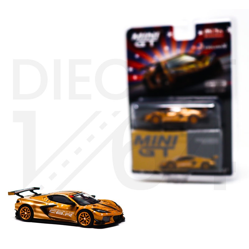 Mini GT 548 1:64 Chevrolet Corvette C8.R Stars & Stripes 2023 Limited 4,800 Pieces Worldwide – Gold Silver Mijo Exclusives