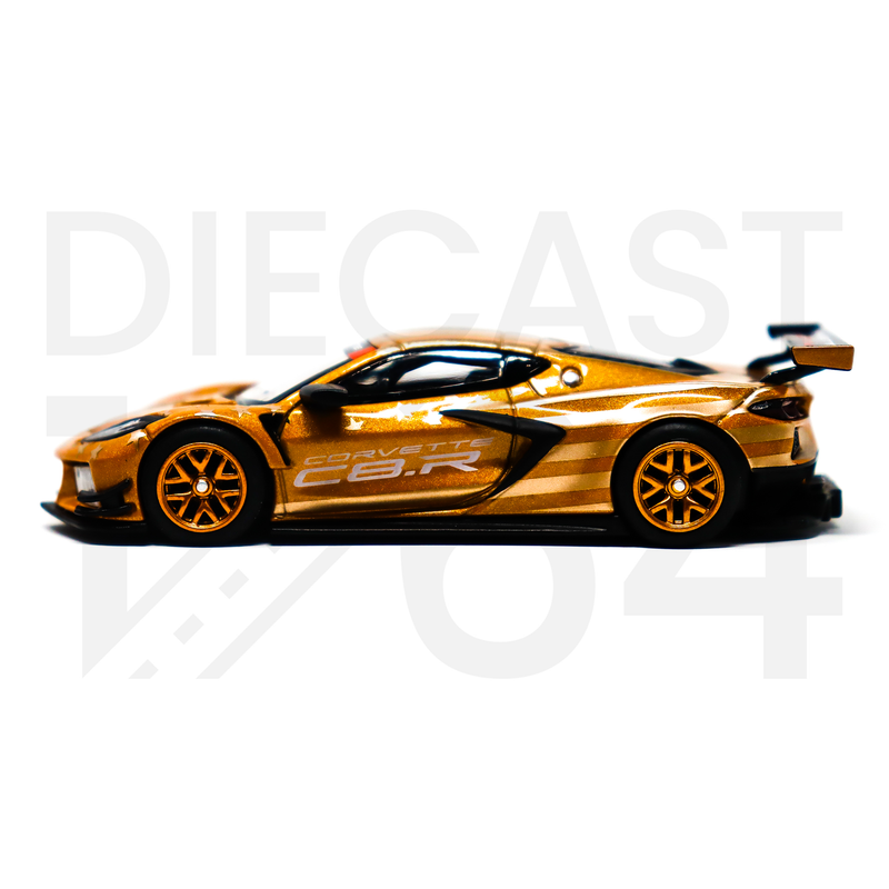 Mini GT 548 1:64 Chevrolet Corvette C8.R Stars & Stripes 2023 Limited 4,800 Pieces Worldwide – Gold Silver Mijo Exclusives driver side door with c8.r logo