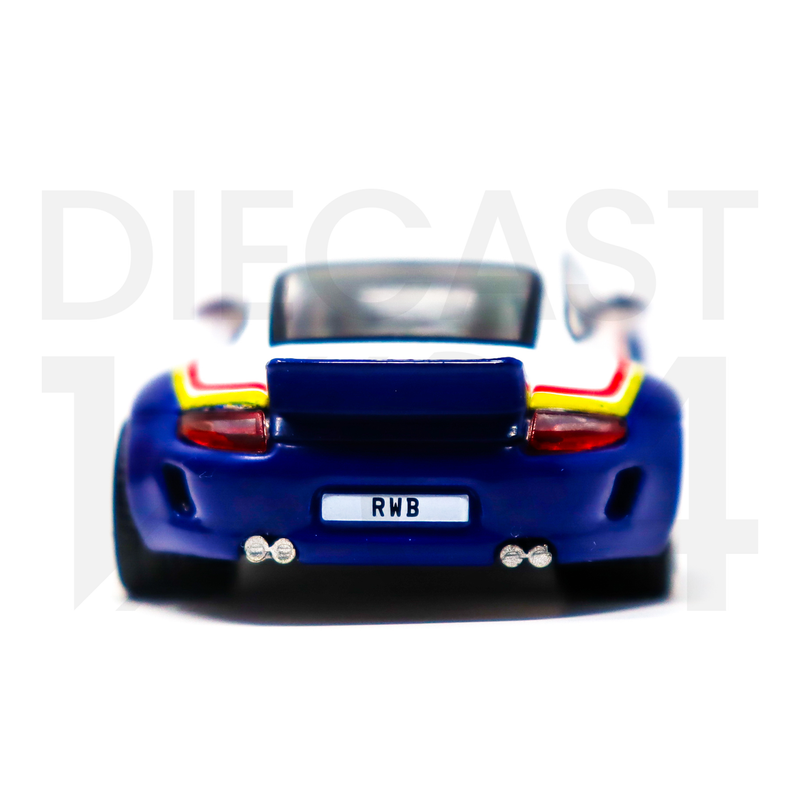 Pop Race Porsche RWB 997 White & Blue Rothmans rear bumper with spoiler and exhaust