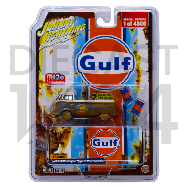 Johnny Lightning 1:64 1965 Volkswagen Type 2 Transporter GULF With 2 GULF Barrels Limited 4,800 Pieces – Mijo Exclusives