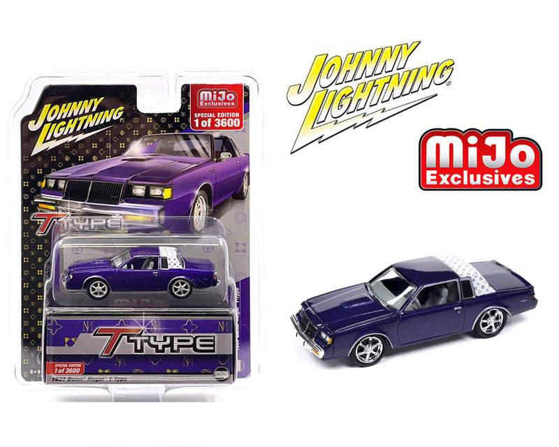 Johnny Lightning 1:64 1987 Buick Regal T-Type Custom – Metallic Purple with White Top – Limited 3,600 Pieces – Mijo Exclusives