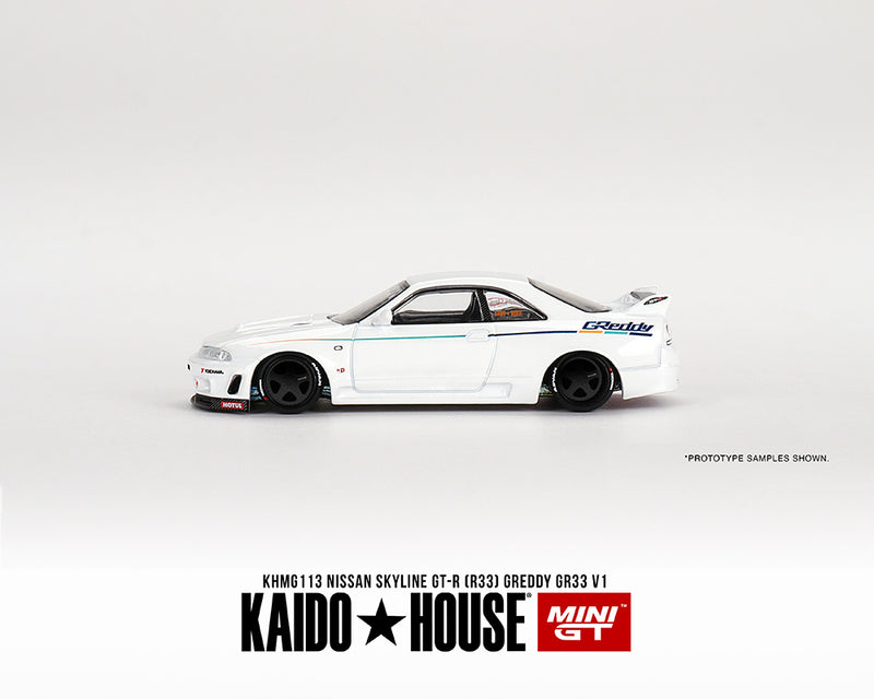 Kaido House x Mini GT 1:64 Nissan Skyline GT-R (R33) Greddy GR33 V1 – White driver side door