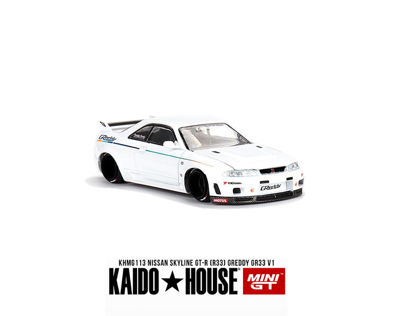 Kaido House x Mini GT 1:64 Nissan Skyline GT-R (R33) Greddy GR33 V1 – White passenger side front fender