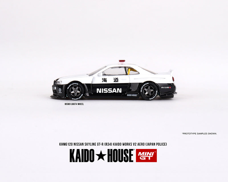 Kaido House x Mini GT 1:64 Nissan Skyline GT-R R34 Kaido Works (V2 Aero) Police driver side door and wheels