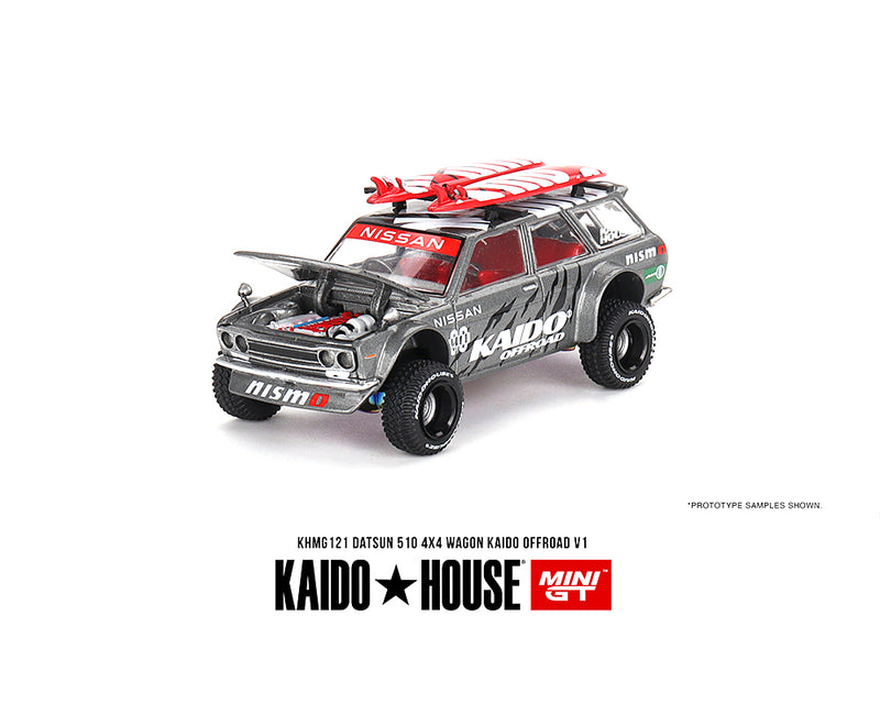 Kaido House x Mini GT 1:64 Datsun KAIDO 510 Wagon 4×4 Kaido Offroad V1 with open hood