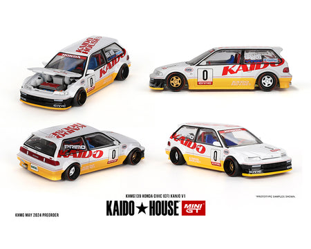 Kaido House x Mini GT 1:64 Honda Civic (EF) Kanjo V1 – White/Yellow