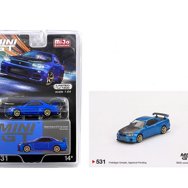 ミニカー MINI GT Nissan Skyline GT-R Bayside Blue Mini GT 1:64 Nissan Skyline GT-R (R34) Top Secret Bayside