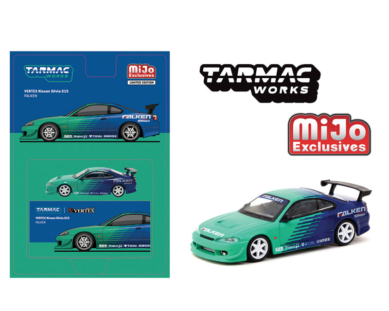 Tarmac Works 1:64 VERTEX Nissan Silvia S15 Falken Livery – Blue – Global64 – MiJo Exclusives