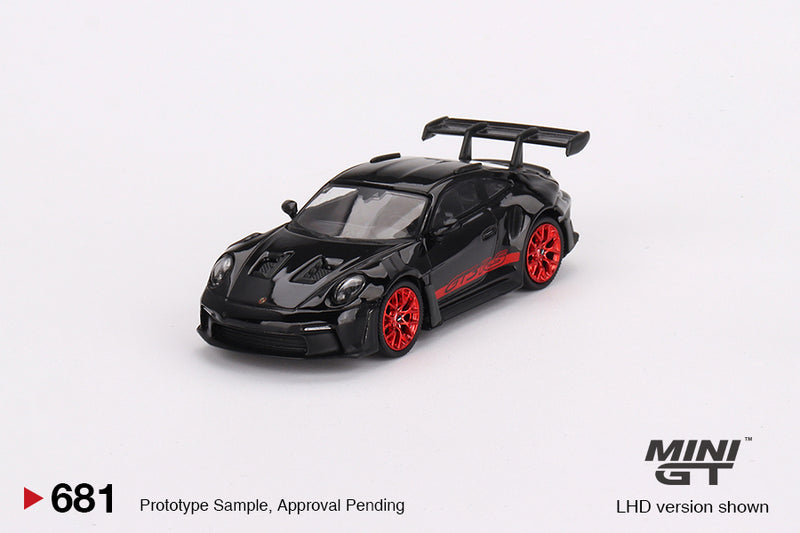 Mini GT 1:64 Porsche 911 (992) GT3 RS – Black with Pyro Red – MiJo Exclusives