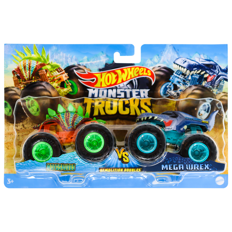 Hot Wheels Monster Truck Demolition Doubles Motosaurus vs Mega Wrex