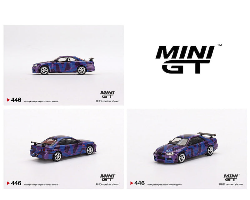 Mini GT Nissan Skyline GT-R (R34) V-Spec II Digital Camouflage Purple